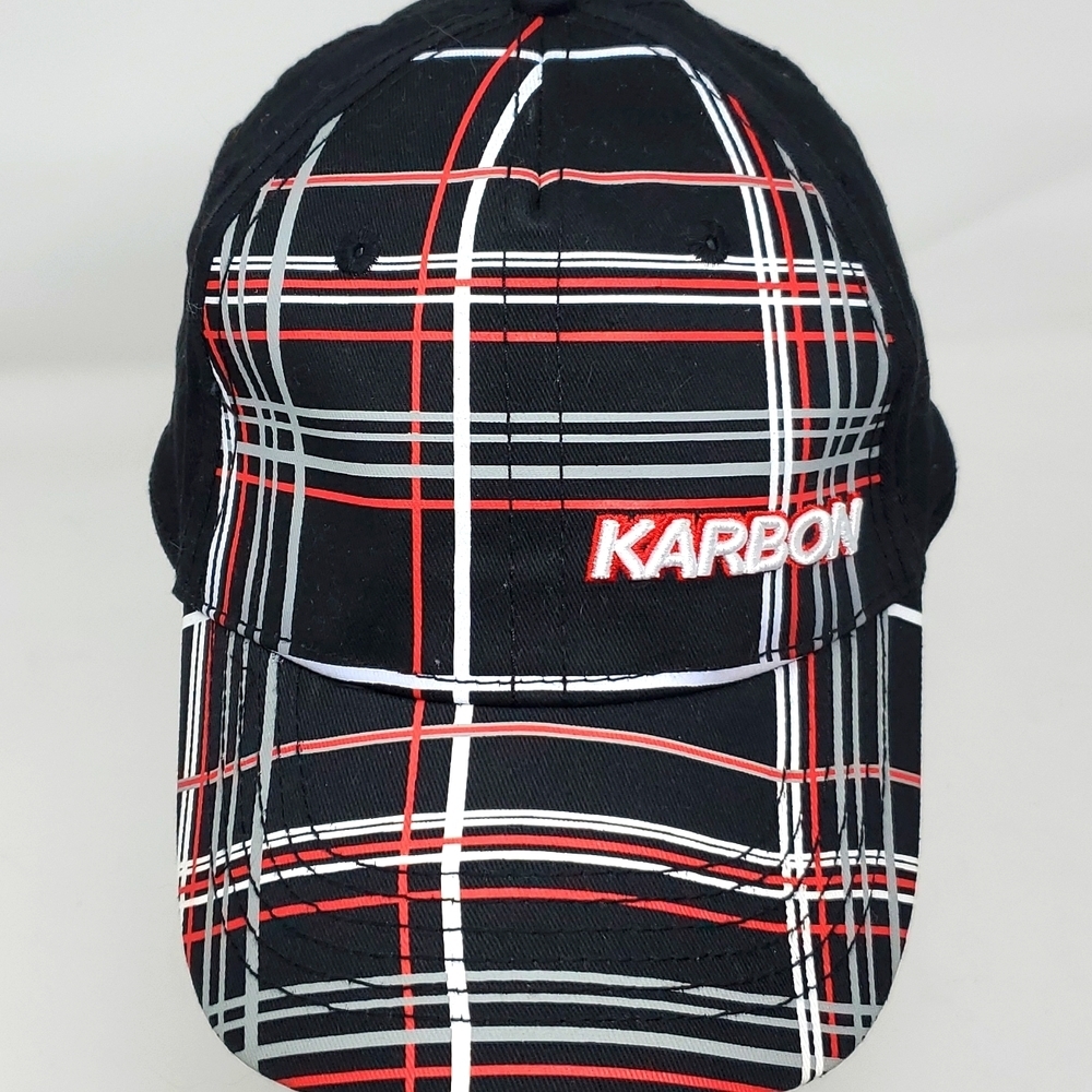 KARBON BLACK PLAID BASEBALL CAP TRUCKER HAT  ADJUSTABLE